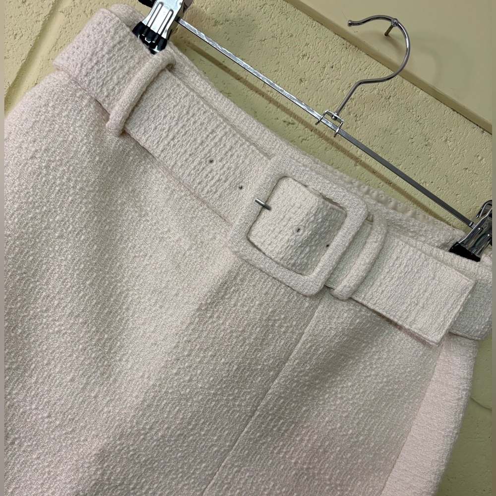Babaton Tweed Cream Skirt with Belt